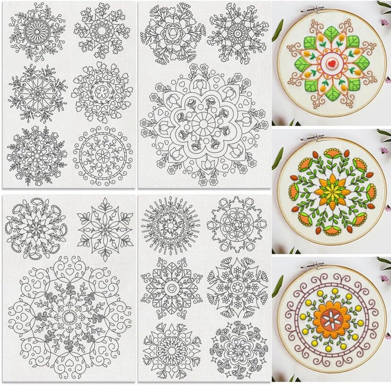 DOODLREAM 18Pcs Mandala Flower Water Soluble Hand Sewing Stabilizers, 8.3"x11.7" Snowflake Mandala Embroidery Pattern Stabilizer, 4 Sheets Stick and Stitch Embroidery Paper Sticker - Image 1